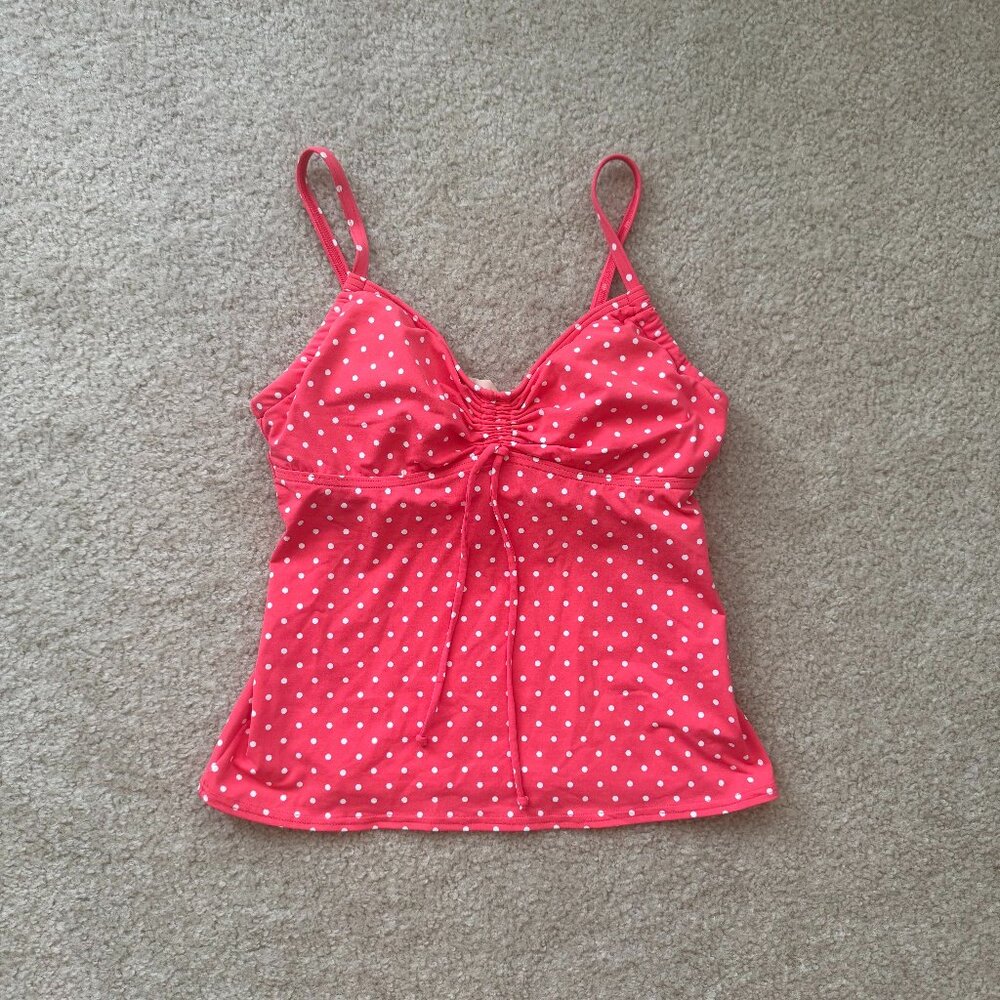 Lands' End Coral & White Polka Dot Tankini Swim Top Size 4